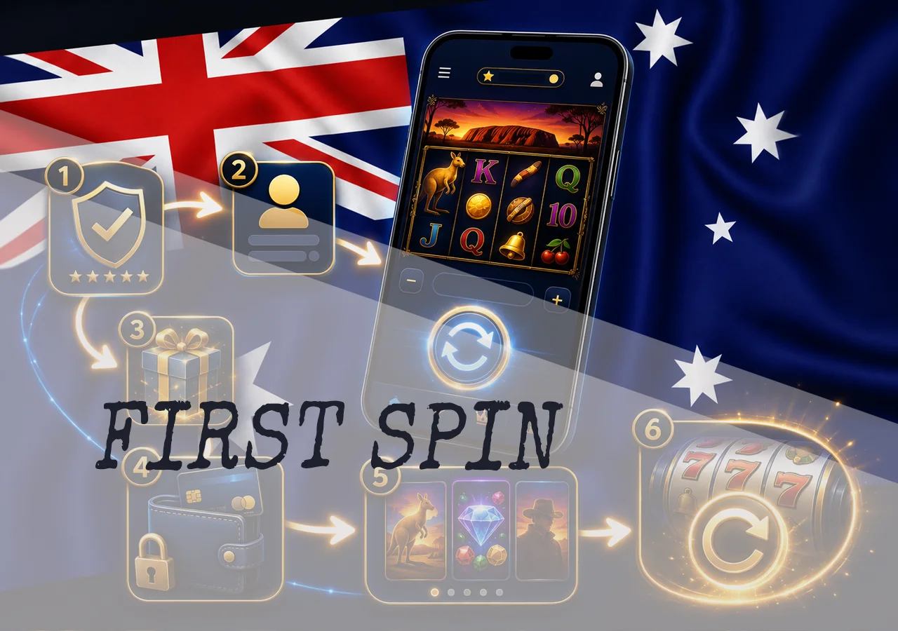 Step-by-step launch of a first new online pokie session in Australia, from operator choice to registration, bonus, deposit, and play